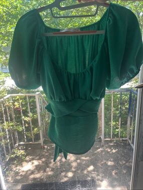 Altar'd State Emerald Green Ruffled Neck Blouse